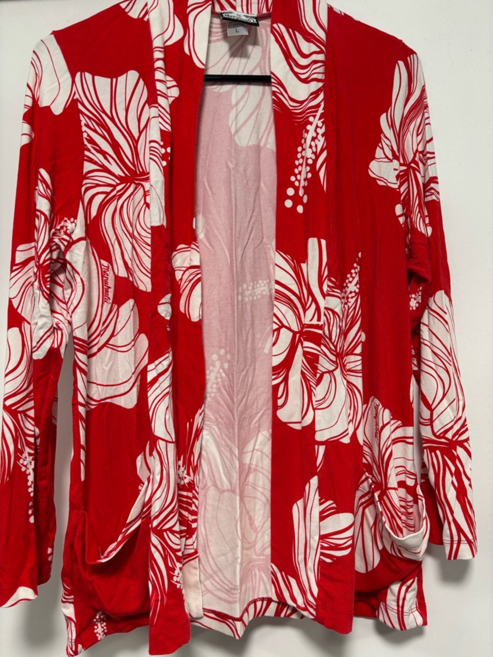 Manuhealii Red & White Floral Open Front Cardigan